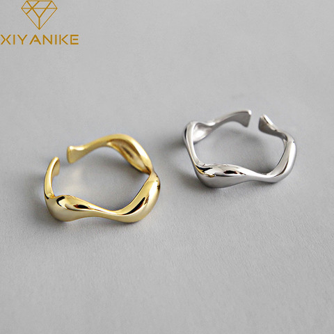 XIYANIKE-Anillos creativos de Plata de Ley 925 hechos a mano para mujer, joyería de compromiso lisa de onda Irregular para mujer, talla 16,5mm, ajustable ► Foto 1/6