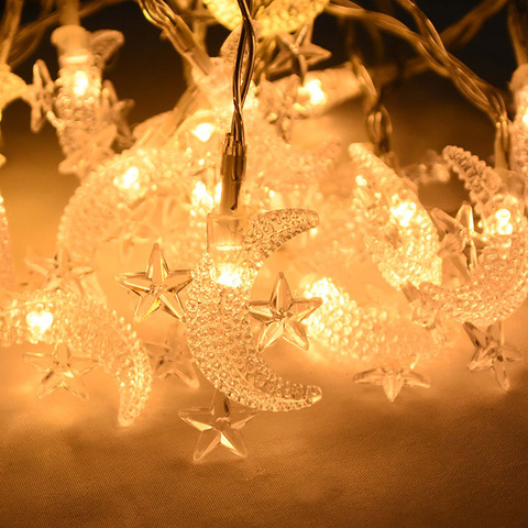 Guirnalda de luces LEd con forma de luna y estrella para decoración del hogar, cadena de luces con diseño de Eid Mubarak para decoración del hogar, Ramadán, Kareem, musulmán, islámico, Hajj Mubarak Eid ► Foto 1/6