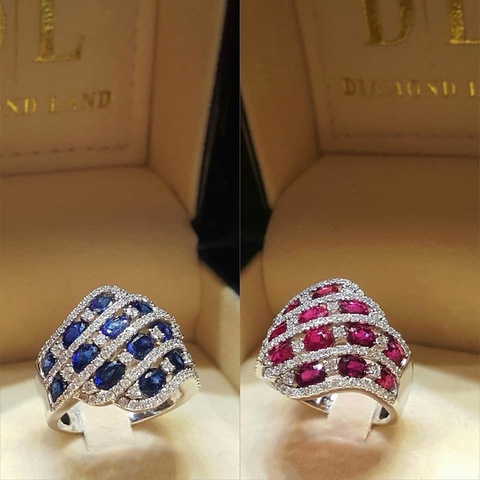 Anillos de piedra circón con incrustaciones azules y rosas rojas para mujer, joyería de moda, anillo de cristal para compromiso de boda ► Foto 1/3