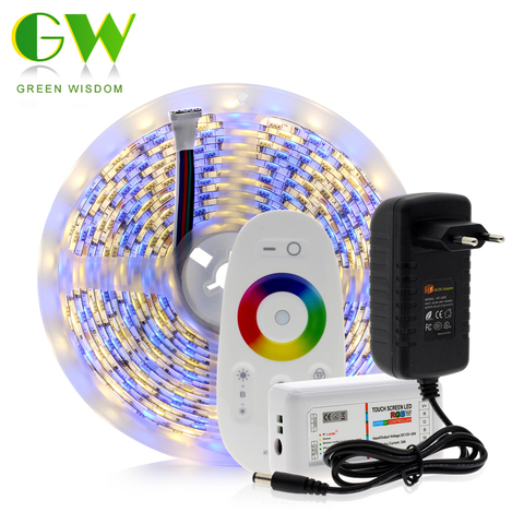 Tira de luces LED Flexible, cinta de luz de 5M, 5050, 12v de cc, RGB / RGBW/RGBWW, 300 LED, juego de tira LED de Color RGB, Control remoto y adaptador de corriente ► Foto 1/6