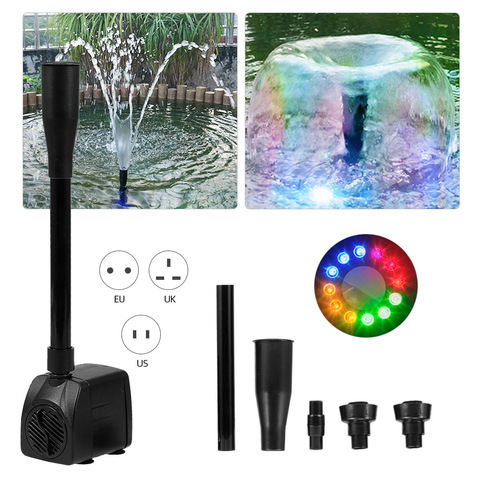 Bomba de agua USB ultrasilenciosa con cable de alimentación, fuente impermeable con 12 luces LED para jardín, fuente de Acuario, 15W ► Foto 1/6