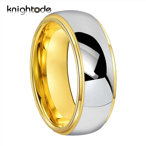 Anillo de compromiso de carburo de tungsteno para hombre y mujer, sortija de boda de 6/8mm a la moda, joyería para amantes, domo de oro pulido, ajuste cómodo ► Foto 1/6