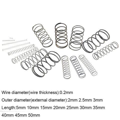 Resorte de presión de retorno mecánico, resorte de compresión pequeño de acero, OD, 2mm, 0,2mm, 3mm, 2,5x2, 2,5, 3x5-50mm, 20 piezas ► Foto 1/6