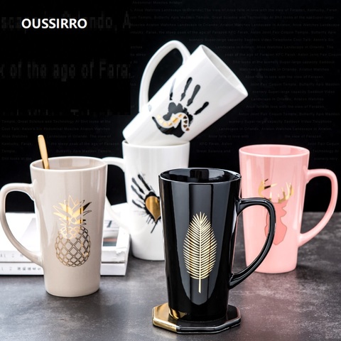 OUSSIRRO-taza de café de cerámica con cuchara para parejas, creativa, regalo de cumpleaños y boda, San Valentín, 500ML ► Foto 1/6