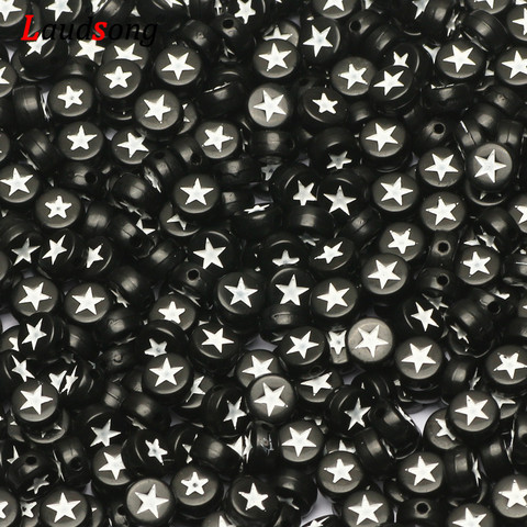 Cuentas acrílicas con letras de Estrellas Negras, espaciador abalorios redondos del alfabeto de 4x7mm, Diy, joyería, pulsera, suministros, venta al por mayor ► Foto 1/5