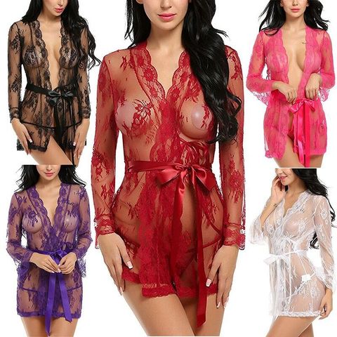 Lencería Sexy de encaje con volantes para mujer, picardías transparente, ropa interior, pijama vestido de noche, ropa erótica ► Foto 1/4