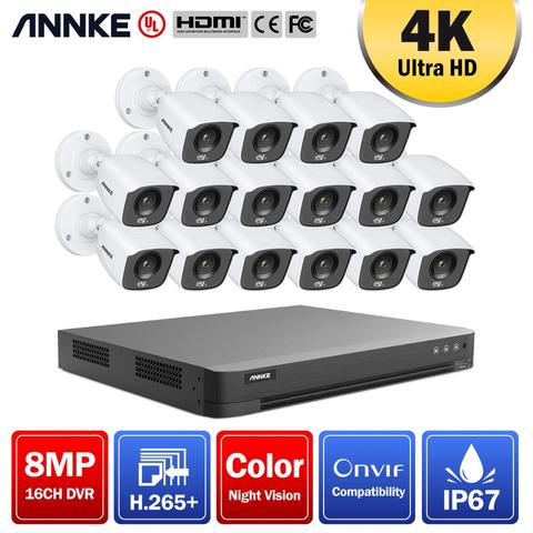 ANNKE-sistema de seguridad con cámaras de seguridad CCTV, Kit de videovigilancia 4K, HD, 16 canales, DVR, H.265, 8MP, IR, Visión Nocturna exterior ► Foto 1/6