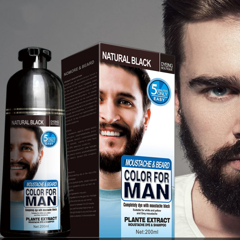 Mokeru 200ml Natural larga duración permanente Barba Negra tinte champú para la barba de los hombres muriendo eliminación blanco gris pelo de barba ► Foto 1/6