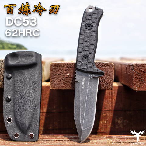 Cuchillo táctico con mango DC53 G10, cuchillo recto de alta dureza para autodefensa, montañismo salvaje, caza y acampada ► Foto 1/6