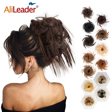 Alileader-moño de pelo rizado, banda de goma elástica, Donut, corto sintético, extensiones de cola rizada, moño Scrunchie ► Foto 1/6