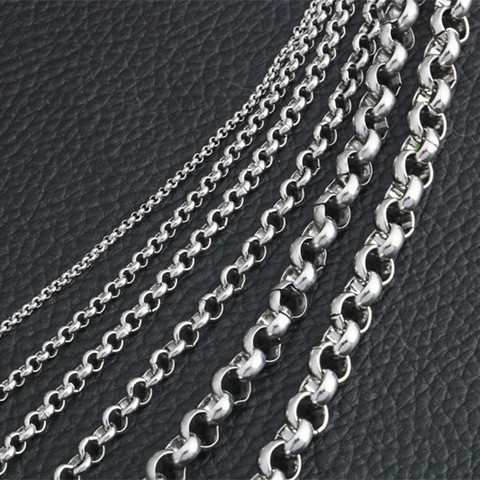 Cadena de acero inoxidable para hombre y mujer, collar largo con perlas redondas, de acero y titanio, con cadena ► Foto 1/5