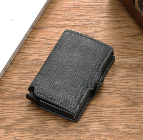 Casekey-billetera de aluminio antirrobo con bloqueo RFID, billetera minimalista para tarjetas, Funda de cuero de mezclilla para monedas ► Foto 1/6