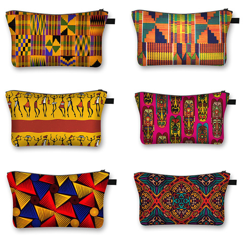 Bolsa de cosméticos estampada para mujer africana, Bolso pequeño informal a la moda, Afro, portátil, de viaje ► Foto 1/6