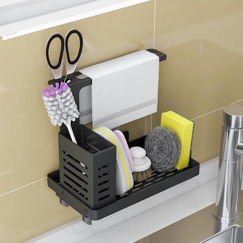 Fregadero de cocina Simple organizador de Caddy soporte de cepillo para jabón de esponja de acero inoxidable con bandeja de drenaje estante de secado de cocina Premium ► Foto 1/6