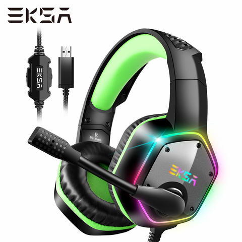 EKSA-auriculares E1000 para videojuegos, cascos con cable de sonido envolvente 7,1, con luz RGB y micrófono de cancelación de ruido, para PC y PS4 ► Foto 1/6