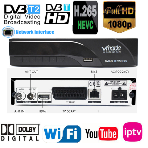 Receptor de televisión Digital terrestre HD con WiFi integrado, sintonizador DVB-T2 con resolución de 10bits, Dolby, Ac3, H.265, Youtube, DVB-T2 H265 ► Foto 1/5