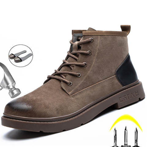 Botas de seguridad de trabajo de cuero genuino para hombre, zapatos con punta de acero, para invierno ► Foto 1/6