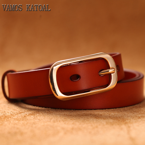 Cinturón de piel auténtica para mujer, cinturón ajustable con hebilla dorada, informal, de marca de alta calidad, nuevo ► Foto 1/6