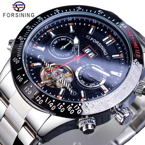 Forsining Tourbillion-Relojes de pulsera mecánicos para hombre, deportivos, automáticos, de acero y plata, de lujo ► Foto 1/6