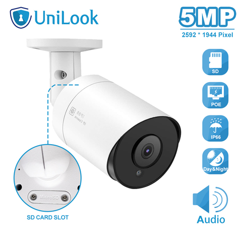 UnilLook 5MP bala cámara IP Onvif POE micrófono incorporado ranura para tarjeta SD (opcional) IR 30m cámara de seguridad al aire libre IP 66 H.265 ► Foto 1/6