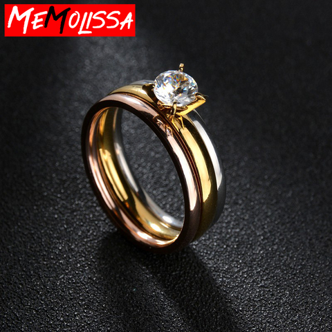 Cristal pedrería falsa Rosa conjunto de anillo de oro de acero inoxidable de las mujeres de anillos aniversario de bodas de regalo vestido de fiesta joyas ► Foto 1/4