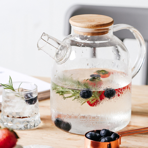 Tetera grande de vidrio de borosilicato transparente, 1L/1,6l, resistente al calor, grande, transparente, juego de té de flores, hervidor de agua para oficina, herramienta para el hogar ► Foto 1/5