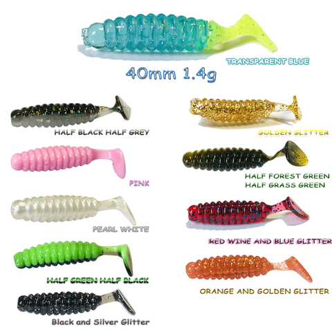 4cm 1,4g 10 Uds Shad Crappie comida atraer Vib cola Panfish bajo gusanos Giga carpa volar pesca en roca del cebo Señuelos de Pesca ► Foto 1/6