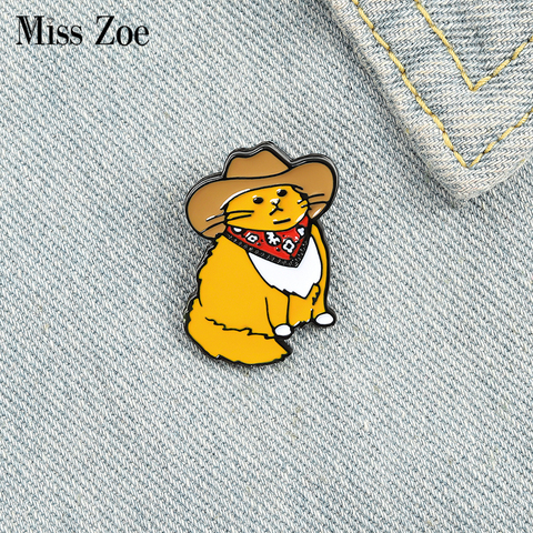 Pin esmaltado de gato vaquero personalizado, divertido sombrero de Animal, broches, camisa, bolsa de solapa, insignia, joyas de gatitos de dibujos animados, regalo para amigos ► Foto 1/6