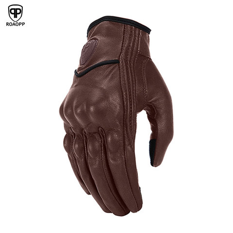 Guantes Retro de cuero para motocicleta para hombre y mujer, de dedo completo, impermeables, con pantalla táctil, para moto de carreras ► Foto 1/6