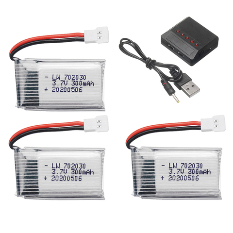 3,7 V 300mAH batería de Lipo con cargador para Udi U816 U830 F180 E55 FQ777 FQ17W Hubsan H107 Syma X11C FY530 RC Drone batería 2/5 Uds ► Foto 1/4