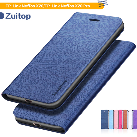 Funda de teléfono de piel de grano de madera para tp-link Neffos X20, funda con tapa para tp-link Neffos X20 Pro, funda trasera de silicona blanda ► Foto 1/6