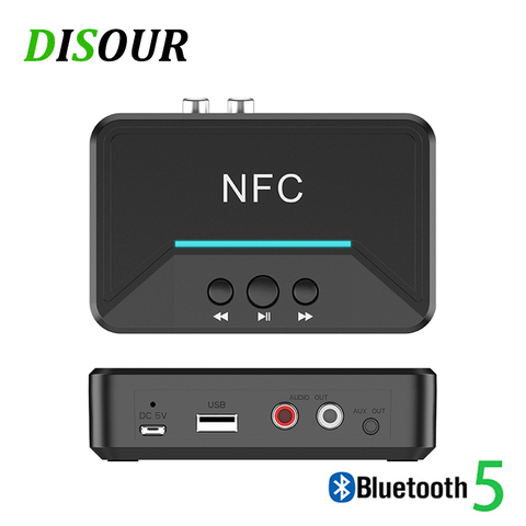 DISOUR-receptor inteligente Bluetooth 5,0, adaptador inalámbrico con clavija de 3,5 MM, compatible con NFC, A2DP, RCA, AUX, con reproducción USB, para altavoces de casa y coche ► Foto 1/6