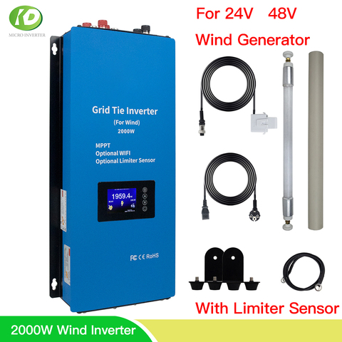 Inversor de energía eólica MPPT de 2000W y 1000W, Inversor de conexión a red con Sensor limitador, inversión de onda sinusoidal pura para turbina aerogeneradora de 24V y 48V ► Foto 1/6