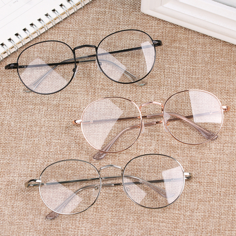 Gafas redondas de moda para hombre y mujer, lentes ópticas de espejo plano de Metal clásico Vintage, gafas de cuidado con visión Unisex ► Foto 1/6