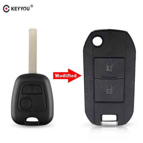 KEYYOU modificados plegable coche clave Shell para Peugeot 307, 107, 207, 407 Citroen C2 C3 Xsara remoto 2 botón funda de llave HU83 Blade ► Foto 1/6