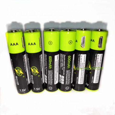 6 unids/lote ZNTER 1,5 V AAA batería recargable 600mAh USB batería recargable de polímero de litio batería recargable de juguete para niños ► Foto 1/5