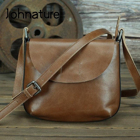 Johnature-Bolso Retro de piel auténtica para mujer, Mini bolsa sencilla de primera capa de piel de vaca, bandolera de hombro y cruzada, 2022 ► Foto 1/6