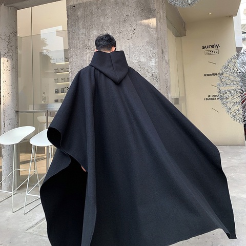Manto de gabardina con capucha estilo callejero japonés para hombres, abrigo, ropa de calle para hombre, suéter gótico Punk a la moda, Chaqueta larga, abrigo ► Foto 1/5