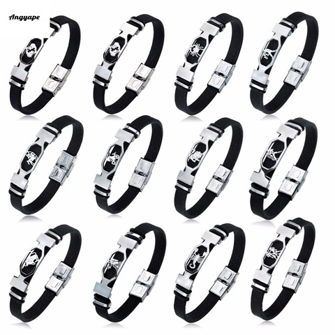 Angyape-pulsera de acero inoxidable de 12 Constelaciones para hombre y mujer, signo del zodiaco, brazalete de cuero negro, joyería para hombre ► Foto 1/6