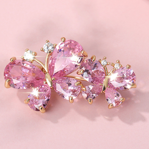 Broche rosa con diamantes de imitación para mujer, broche de mariposa, regalo de joyería de moda para boda, Pin esmaltado de mariposa de cristal de Zinc para mujer ► Foto 1/6