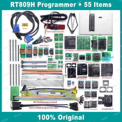 RT809H EMMC-NAND FLASH PROGRAMADOR USB + 55 artículos BGA48 BGA64 BGA169 TSOP56 SOP44-DIP44 Todos los adaptadores con EDID Cble + pluma de succión ► Foto 1/6