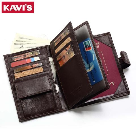 KAVIS-cartera de cuero genuino para hombre, porta pasaporte, monedero, billetera mágica, portafolio para hombre, Mini Vallet, funda para pasaporte ► Foto 1/6