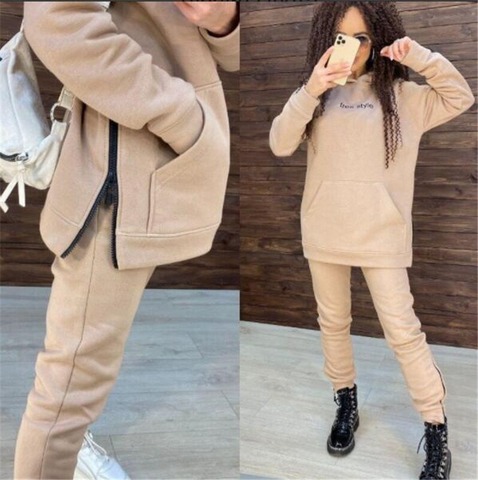 Ropa Deportiva informal de dos piezas para mujer, sudadera de gran tamaño con capucha, traje deportivo para correr, moda de invierno ► Foto 1/6