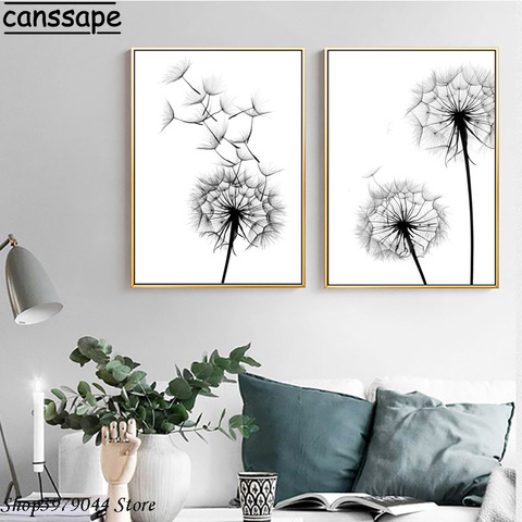 Póster nórdico de diente de león en blanco y negro, arte de pared minimalista, lienzo, imágenes modernas para decoración para sala de estar ► Foto 1/6