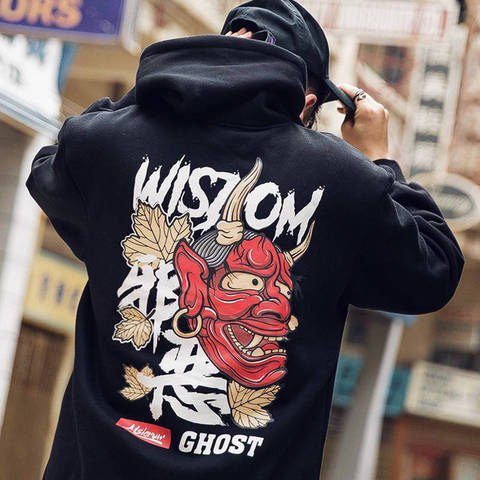 Sudadera con capucha Harajuku para hombre, ropa informal de Hip-Hop, Japón, Tops, abrigo, sudadera con estampado de Diablo, Invierno ► Foto 1/5