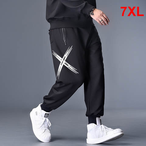 Pantalones bombachos informales para hombre, pantalón de chándal de talla grande, cintura elástica, color negro, 6XL, 7XL, HX405 ► Foto 1/6