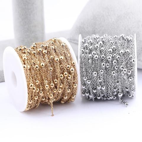 10 metros/rollo de cadenas de joyería de oro de acero inoxidable con cuentas de bolas de 3mm para hacer collares o pulseras, suministros para pendientes Diy ► Foto 1/5