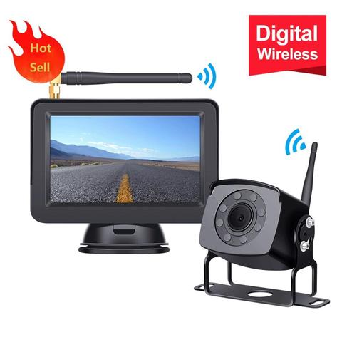 Cámara de visión trasera 170 D impermeable visión nocturna inalámbrica cámara de marcha atrás Kit, 5 pulgadas TFT Monitor de coche DC12V-36V 500 de brillo ► Foto 1/6