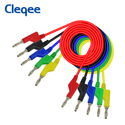 Cleqee P1036 1 Unidades 5 unids 1 M 4mm Banana a Banana Plug Lead Cable de Prueba para el Multímetro 5 colores ► Foto 1/6