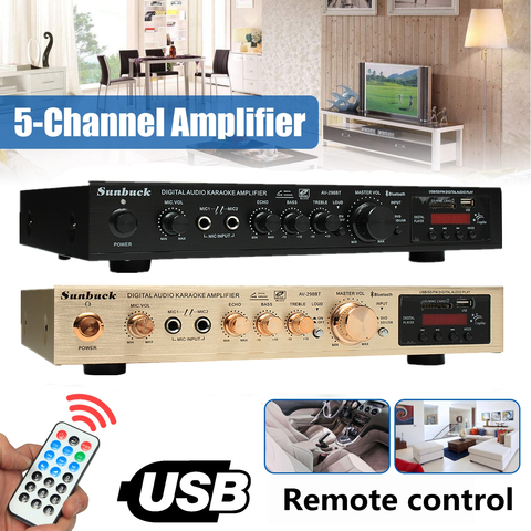 298B bluetooth 2,0 canal 2000W 5 canal amplificador de potencia de Audio 220V AV Amp con Control remoto compatibilidad con FM USB tarjetas SD ► Foto 1/6